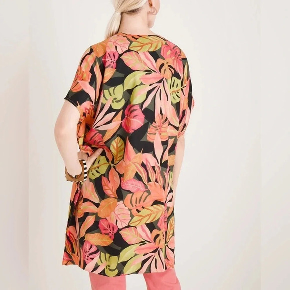Chico’s NWOT Palm Print Tie Front Kimono - Picture 2 of 10